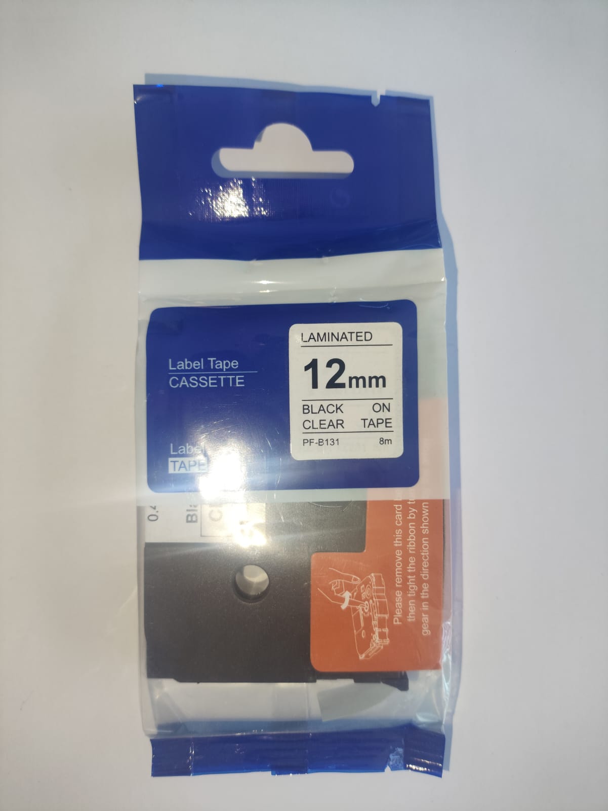 COMPATIBLE BROTHER TZ-131 TAPE - 12MM - BLACK ON CLEAR - 8 METRES