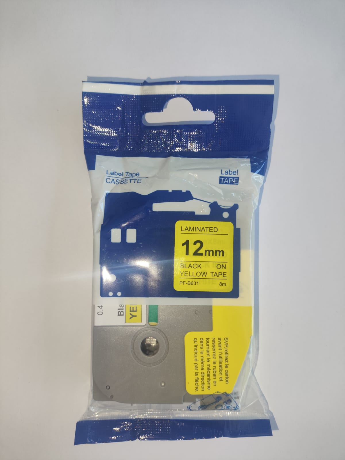 COMPATIBLE BROTHER TZ-631 TAPE - 12MM - BLACK ON YELLOW - 8 METRES